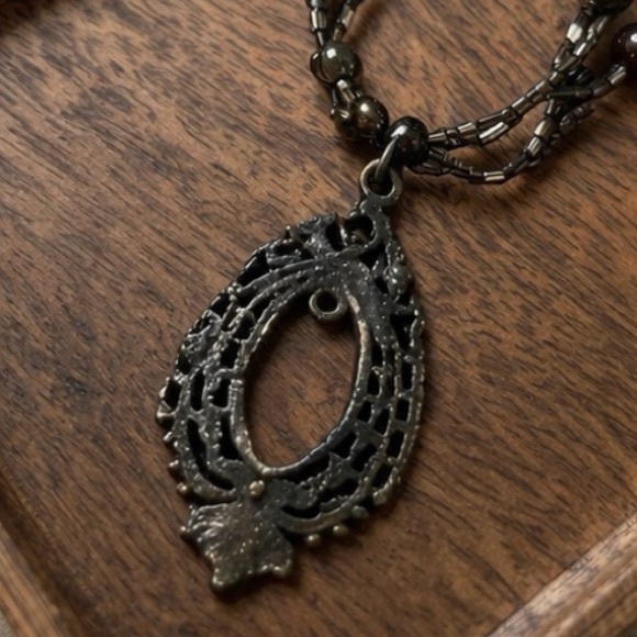 Artisan Beaded Statement Necklace Dark Pendant Boho Vintage - Picture 5 of 5